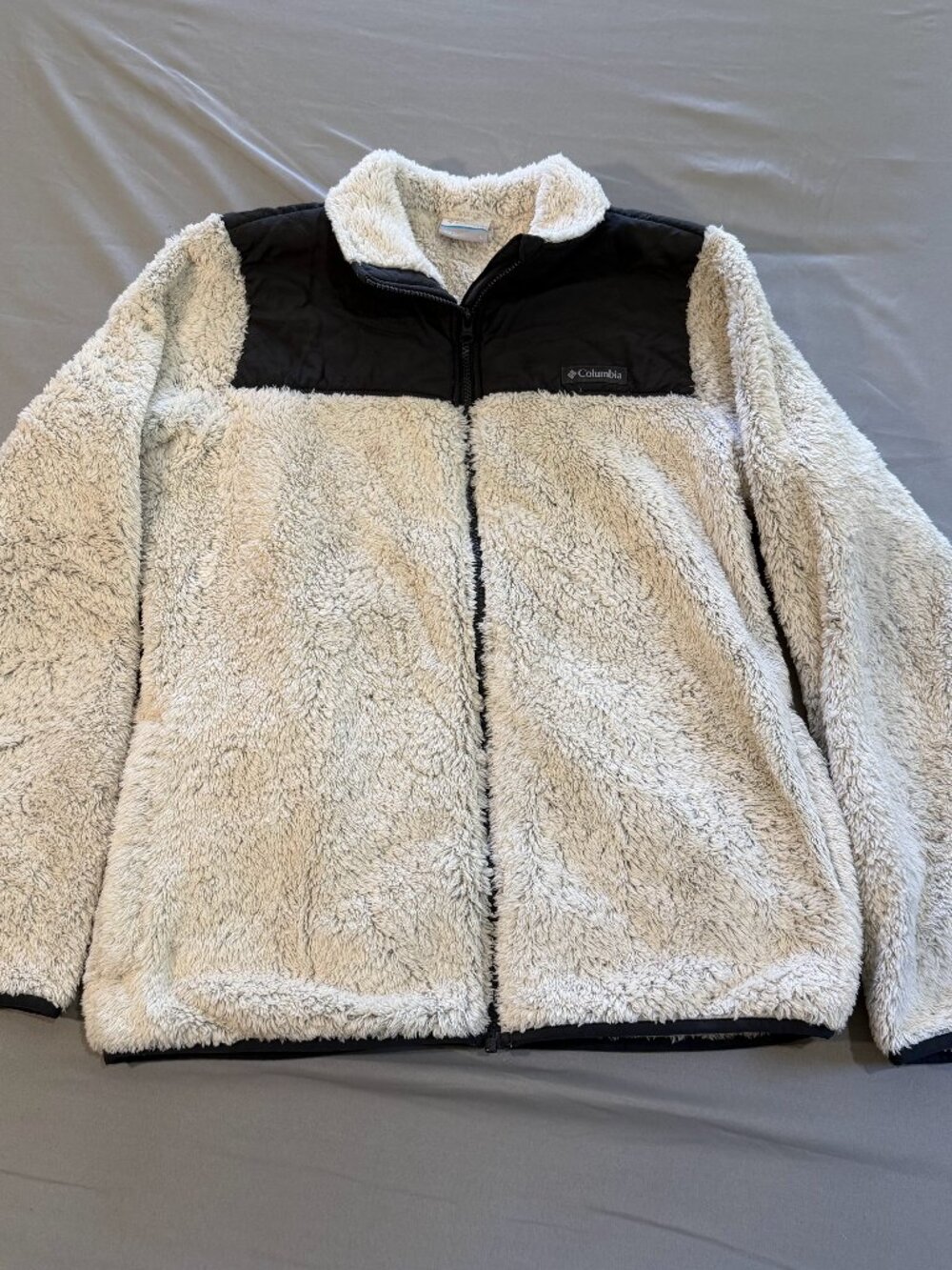 Columbia Women's Size Large Sherpa Fleece Jacket Zip Up Cream Color Pockets EUC